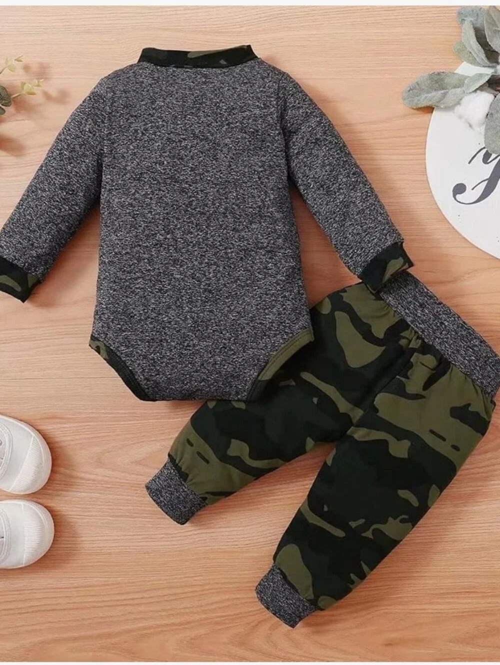 Toddler Two-Piece Romper & Camo Pants Set - Grey & Green